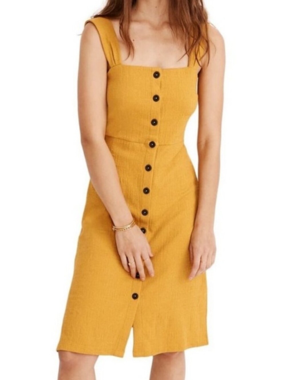 Madewell Button Up Yellow Dress Side Slit Xs